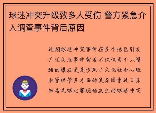 球迷冲突升级致多人受伤 警方紧急介入调查事件背后原因
