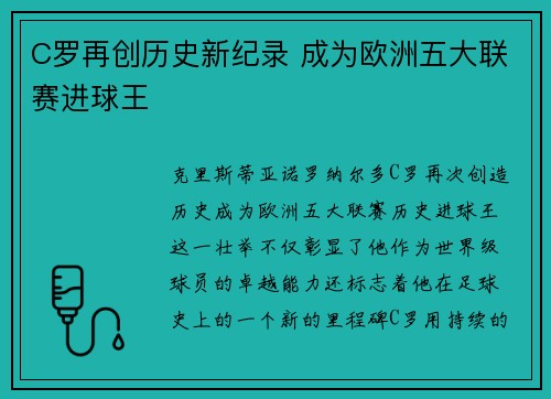 C罗再创历史新纪录 成为欧洲五大联赛进球王