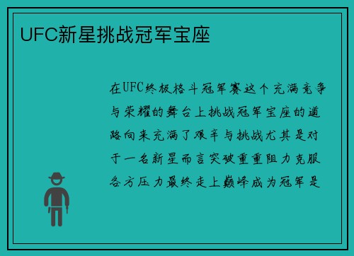 UFC新星挑战冠军宝座