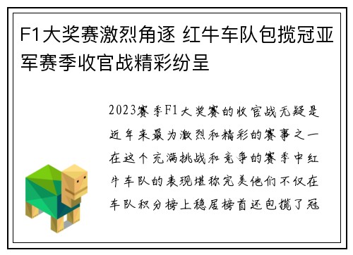 F1大奖赛激烈角逐 红牛车队包揽冠亚军赛季收官战精彩纷呈